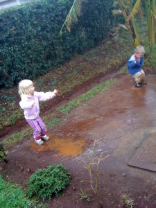 Jumping in our gumboots!