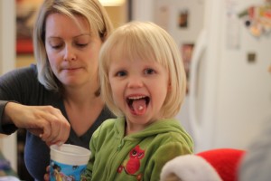 Auntie Hanna and Riley making Christmas cookies
