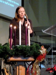 Mardi telling a story about a refugee.