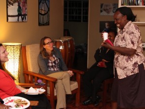 Mary, our Executive Director, holds court