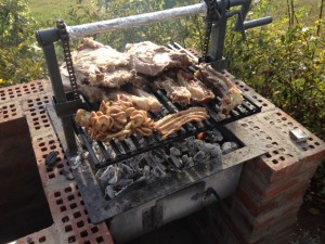 The intestines are being cooked in preparation for stuffing with meat and peppers: mutura (Kenyan sausage)