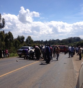 In the middle of the highway, with a matatu blocking traffic for us