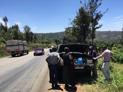 A hiccup: our borrowed 4WD overheated a bit ascending the foothills around Mt Kenya. Some additional coolant and lots of prognosticating and chin rubbing, and we were on our way again shortly.