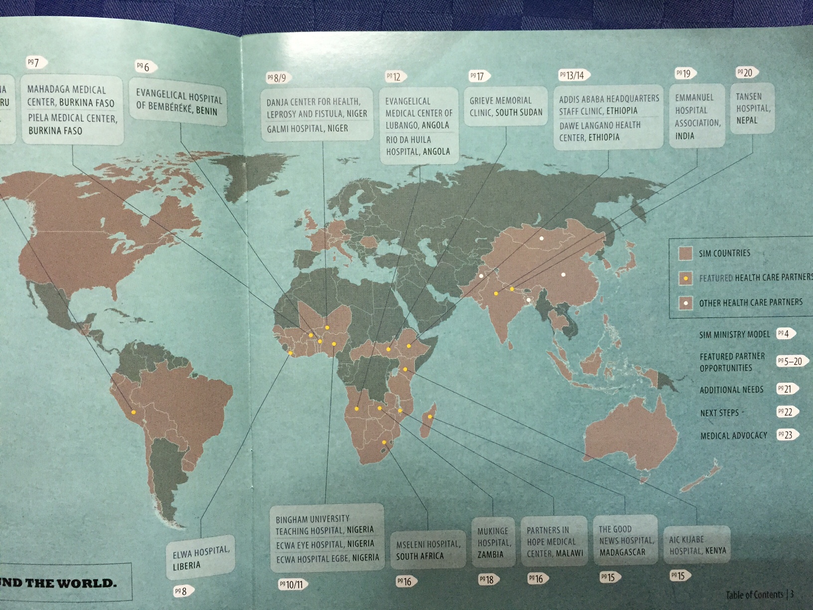 The sixteen mission hospitals that SIM is a mission partner with around the world
